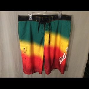 Red Stripe swim trunks. Size 38.